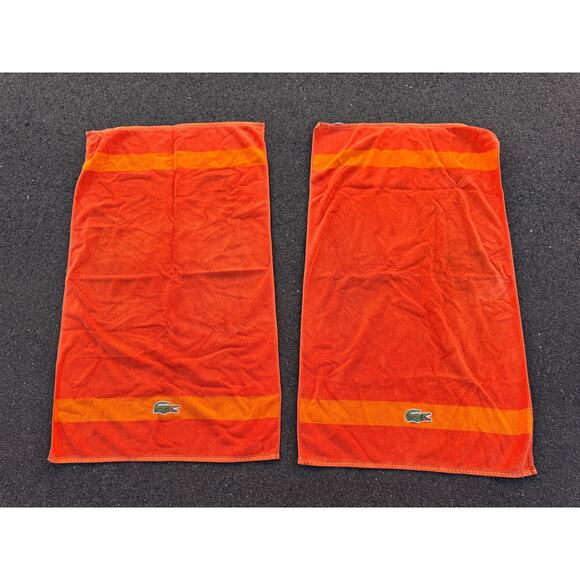 Lacoste - Set of 2 Orange Bath Towels Alligator Crocodile Logo - Picture 1 of 3